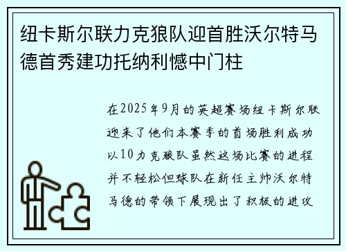 纽卡斯尔联力克狼队迎首胜沃尔特马德首秀建功托纳利憾中门柱